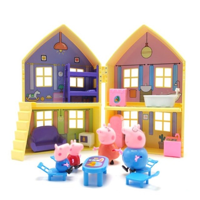 Peppa pig บ้านเล่นของเป๊ปป้าหมูน้อย ครอบครัวสี่คน บ้านวิลล่าเล่นเป็นครอบครัว ชุดของเล่นสำหรับเด็กผู้ชายและเด็กผู้หญิง
