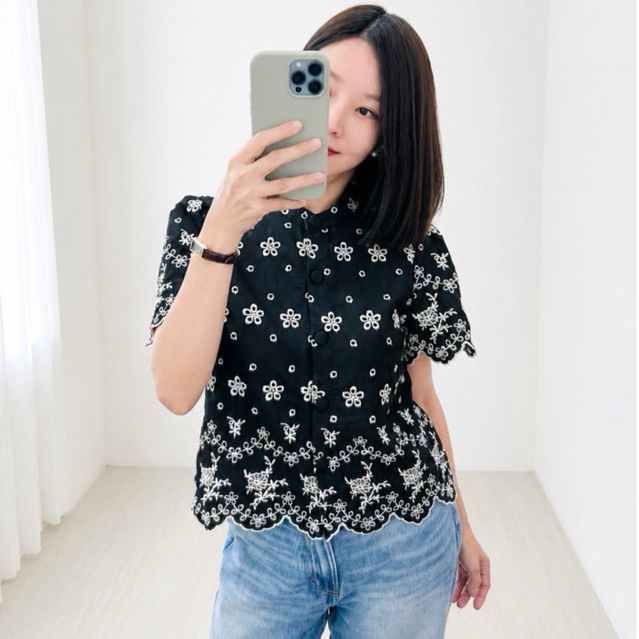 Password 6372 เสื้อคอตตอนปักฉลุลายดอกไม้ทั้งตัว
