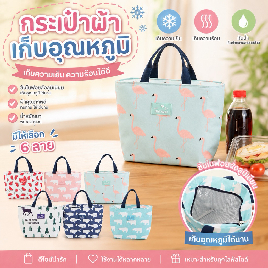 GF001 กระเป๋าผ้า เก็บอุณหภูมิ สำหรับใส่อาหารขวดนมสินค้าพร้อมส่ง