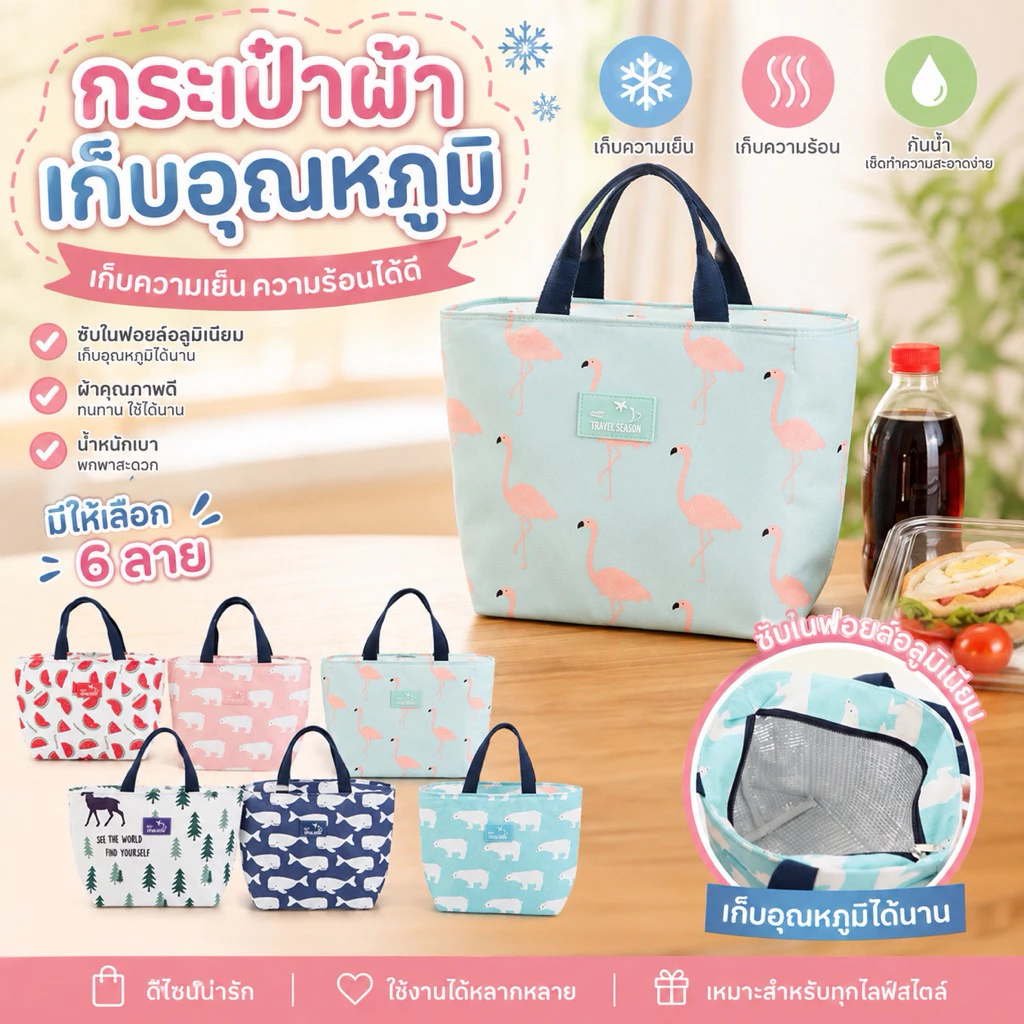 GF001 กระเป๋าผ้า เก็บอุณหภูมิ สำหรับใส่อาหารขวดนมสินค้าพร้อมส่ง