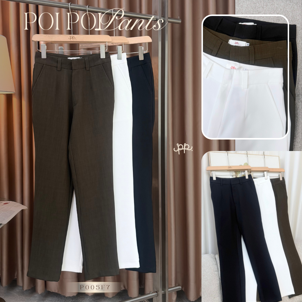 POI กางเกงทำงานขากระบอกเล็กผ้าโกริโก๊ะ S-4XL P005F7