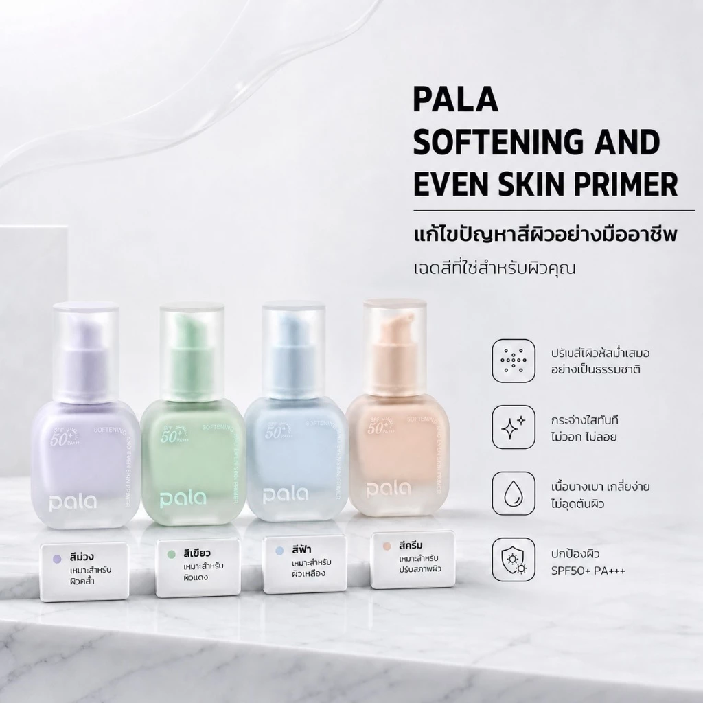 PALA ไพรเมอร์ SPF50+ PA+++ Softening Primer เมคอัพเบส เบลอรูขุมขน ปรับผิวเรียบเนียน คุมมัน 30ml แบรนด์ไทย