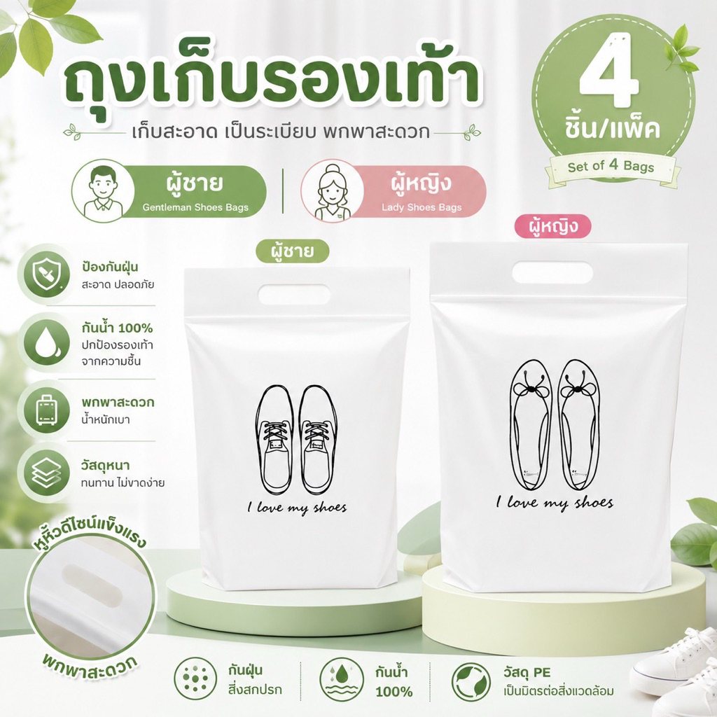 ถุงเก็บรองเท้า (Shoes Bags) (4 ชิ้น/แพ็ค)