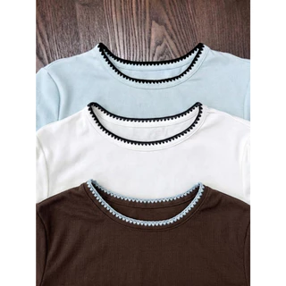 Hotgirl พร้อมส่ง เสื้อยืดแขนสั้นผู้หญิง เสื้อยืดเข้ารูป S-2XL เดินเส้นด้ายตัดคู่สี เนื้อผ้านุ่ม สบายผิว