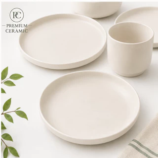 จานสีครีม จานเกาหลี จานสไตล์มินิมอล จานคาเฟ่ จานอาหาร ขนาด3.5-11นิ้ว (Set สีครีม) งานเซรามิกอย่าดี หนา ทนทาน