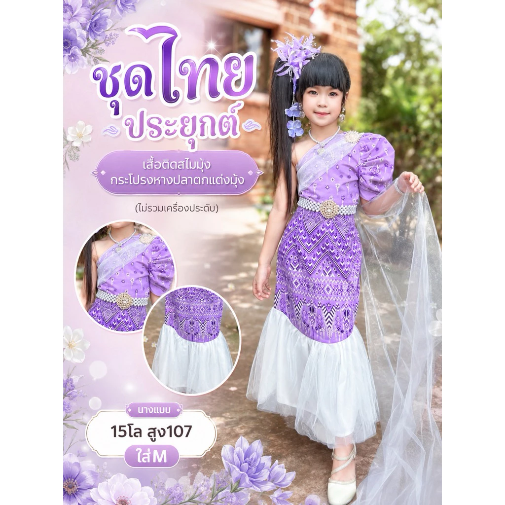 มาแล้วชุดไทยประยุกต์เด็กหญิงน่ารักมากแรงบันดาลใจมาจากนางเงือกน้อย สวมใส่ทำกิจกรรมออกงานน่ารักทุกมุมมอง (รหัสKK)