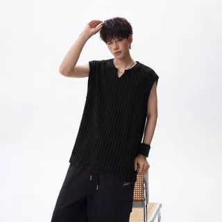 BecoolMan เสื้อยืดผู้ชาย แขนกุด เสื้อผู้ชายสไตล์เกาหลี ความรู้สึกของพื้นผิว หลวมสบาย ผ้าบางเบา ไม่ร้อน ลำลอง