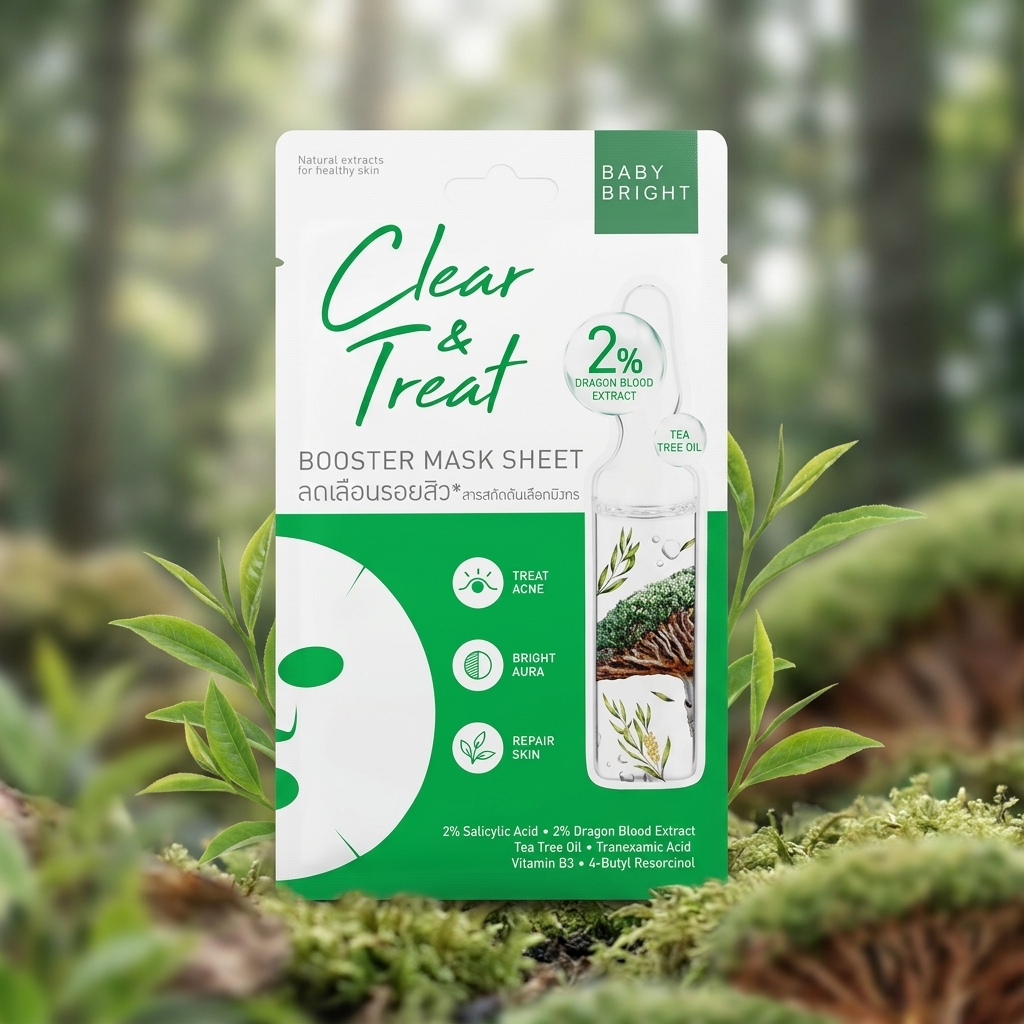 (1 แผ่น) BABY BRIGHT Clear & Treat Booster Mask Sheet แผ่นมาสก์หน้าเบบี้ไบร์ท
