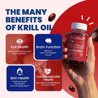 Mulittea astaxanthin+น้ำมันปลา+น้ำมันคริลล์ สารต้านอนุมูลอิสระ บำรุงข้อต่อ กล้ามเนื้อ ผิวหนัง ตา และหลอดเลือด 120 ชิ้น