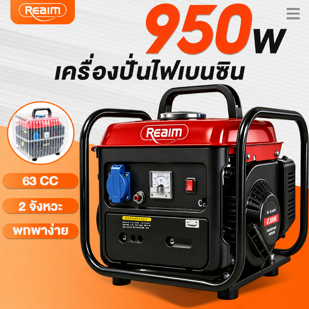 REAIM เครื่องปั่นไฟ Power Box เบนซิน 950W 4 จังหวะ ใช้งานหนักได้ สำรองไฟบ้าน ไฟฉุกเฉิน