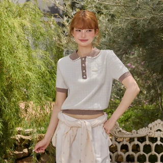 DAILYLOOK.SM --- Harper knit top เสื้อไหมพรม ทอลายสก็อตตัดขอบด้วยสีน้ำตาล