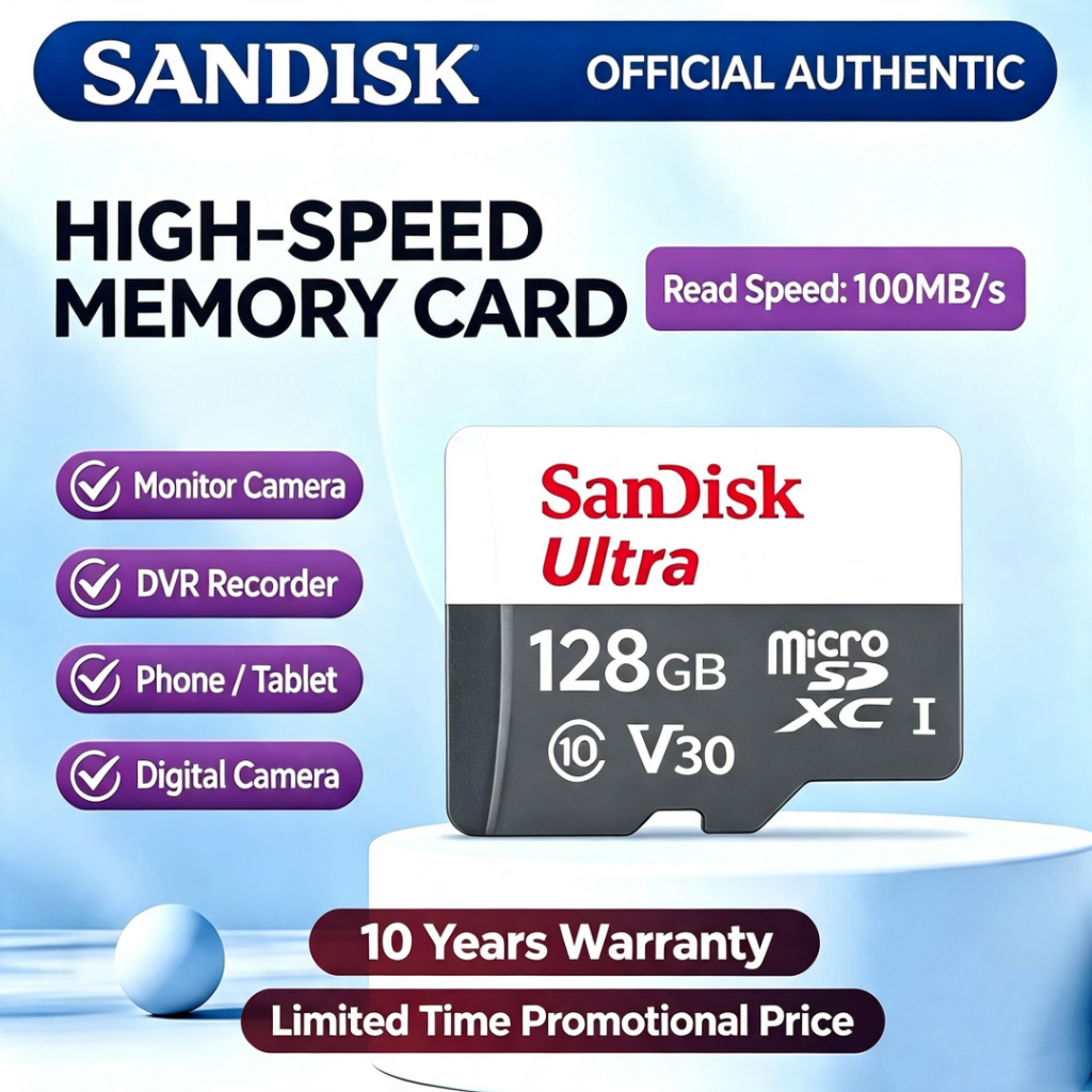 Micro SD Card SanDisk Ultra 32GB/128GB/256GB/512GB/1TB Class 10 UHS-I ของแท้ - TF Card รองรับ 4K กล้องติดรถ กล้องวงจรปิด