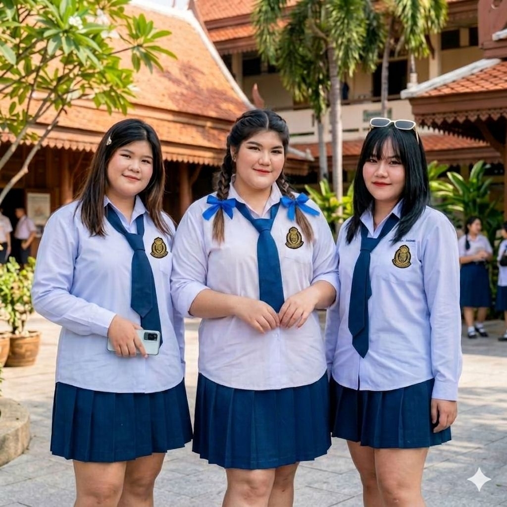 ชุดนักเรียนปาร์ตี้ไซส์ใหญ่ติดอามสีกรม