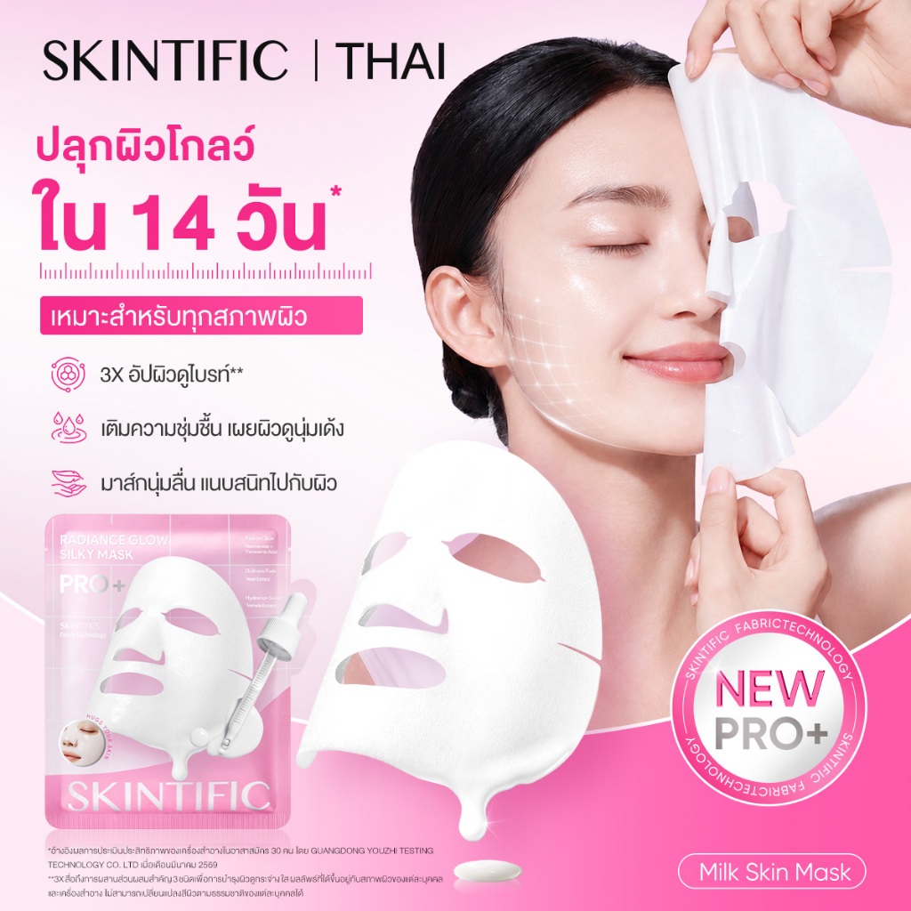 【NEW】SKINTIFIC Radiance Glow Silky Mask มาส์กหน้า Glass Skin ผิวโกลว์ใส Niacinamide หน้าใส ชุ่มชื้น