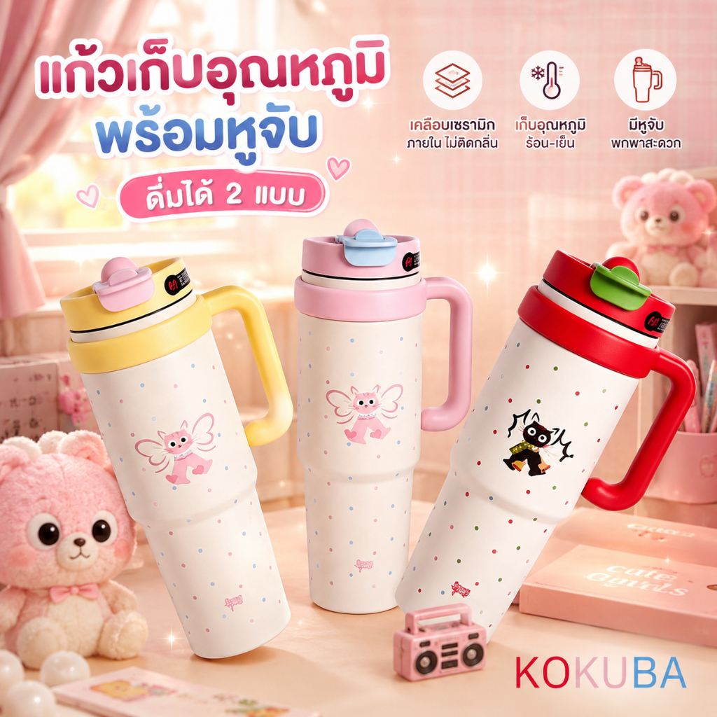 Thermos Cup เซรามิค Liner 316 สแตนเลสความจุขนาดใหญ่ 1000ml Ice Master Cup