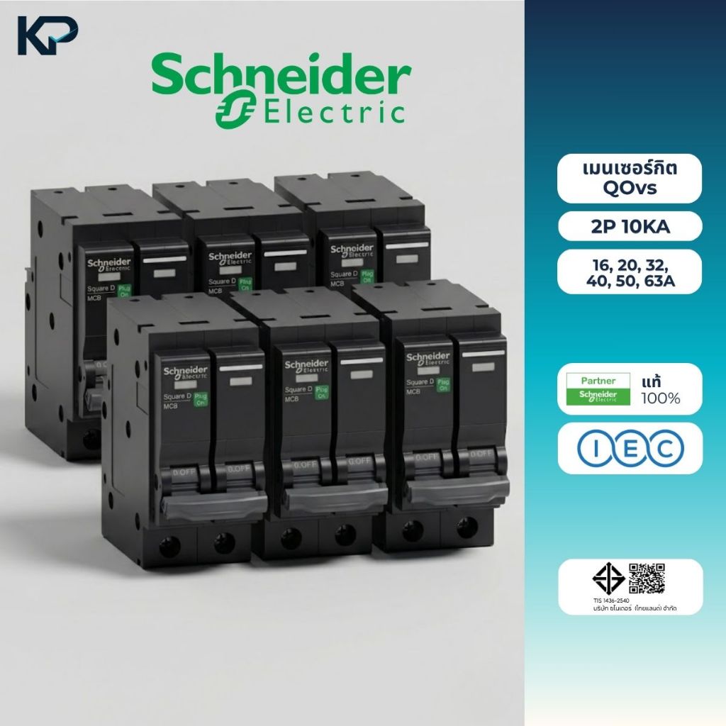 Schneider เมนเบรกเกอร์ 2P 16A, 20A, 32A, 40A, 50A, 63A 10kA เบรคเกอร์ Plug On 2 โพล แบบกด เมนเซอร์กิตเบรกเกอร์