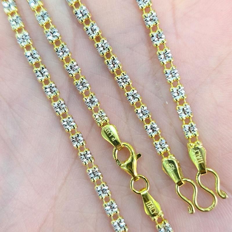 ค161 สร้อยคอ ลายปล้องอ้อย 2สายเชื่อม 3.1x1.6mm. เงินแท้ 92.5% Italy ชุบ2กษัตริย์ (WG+G)
