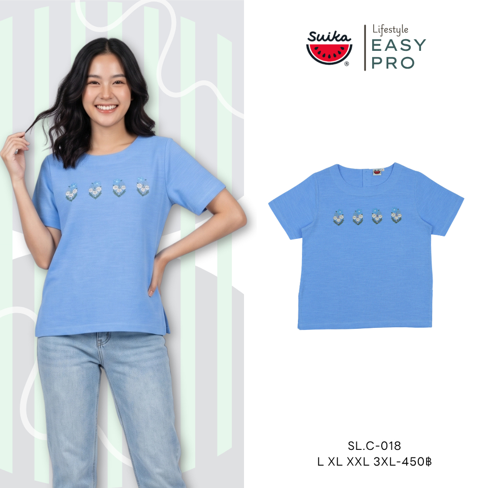 เสื้อแตงโม (SUIKA) - เสื้อแตงโม คอปาดกระดุมหลัง 2 เม็ดแขนสั้น (ผ้าฝ้ายไม่ยืด) (SL.CE-018 007 008)