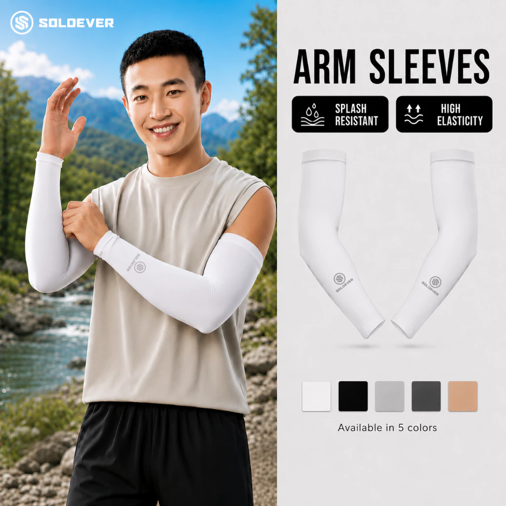 SOLOEVER ปลอกแขน 1 Pair ปลอกแขนฤดูร้อน พร้อมปลอกนิ้ว เย็น-เย็น สำหรับปั่นจักรยานกลางแจ้งและกีฬา Arm Sleeves