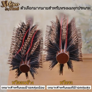 หวีม้วนผมไม้เนื้อแข็ง + หวีไดร์เป่าผมทนความร้อน หวีขนหมูป่าพรีเมียม จัดแต่งทรงผมมืออาชีพ เครื่องมือสไตล์ด่วน