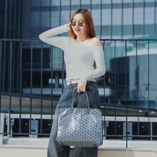 [ LoveGood ] Sphere OT กระเป๋าสะพาย Tote Bag 16" วัสดุ Canvas และหนังวัวแท้ ใส่ Notebook จุของได้เยอะ