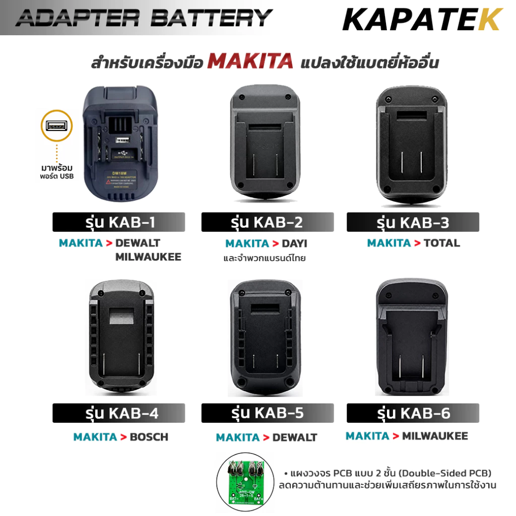 Adapter แปลงแบตเตอรี่ เครื่องมือไร้สาย Makita / Miuwakee / Dewalt / Bosch / Total / Dayi และอื่นๆ