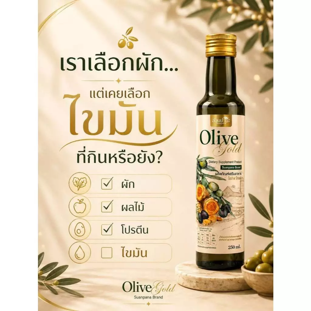Olive Gold โอลีฟ โกลด์ (สูตรเสริมขมิ้นชัน + พริกไทยดำ) ขนาด 250 ml.