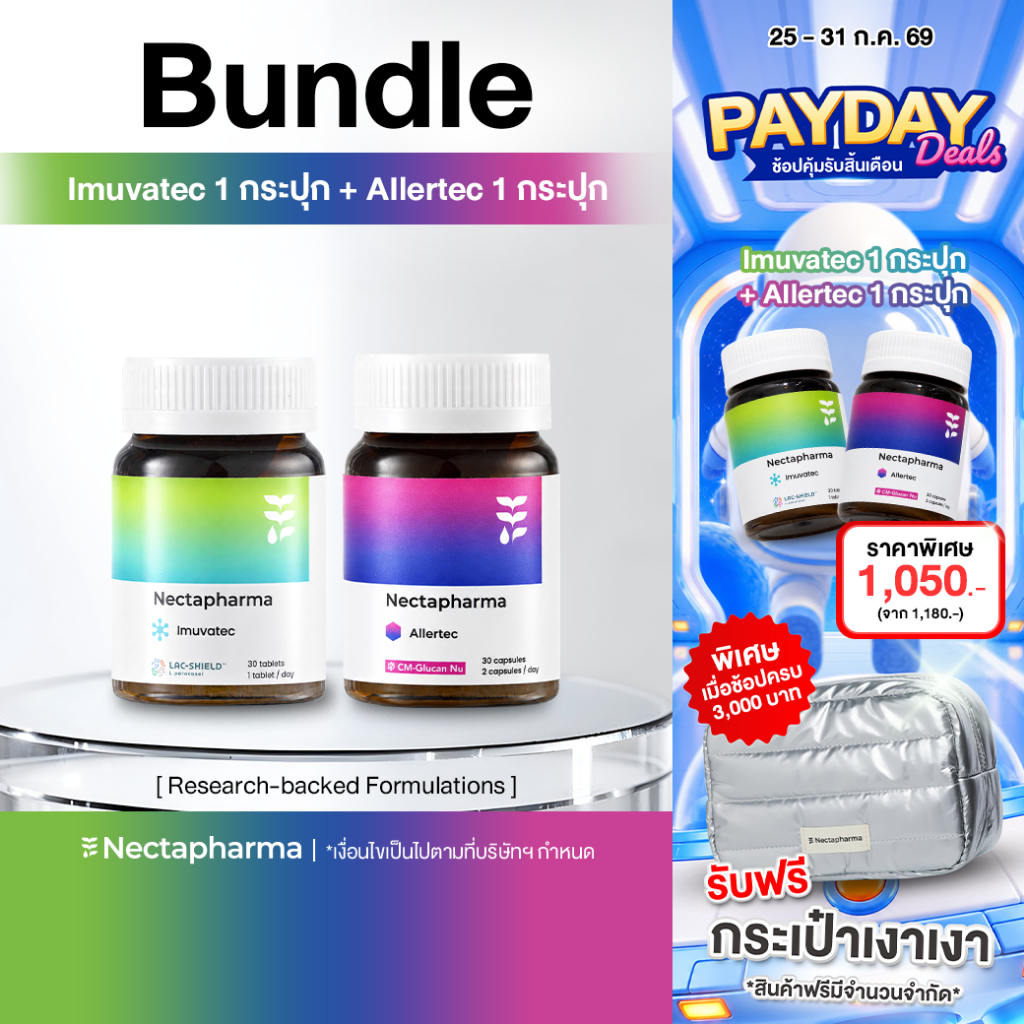 Bundle set AIlertec 1 กระปุก + Imuvatec 1 กระปุก วิตามินคุมภูมิ Allertec และ วิตามินหวัดชิล by Nectapharma