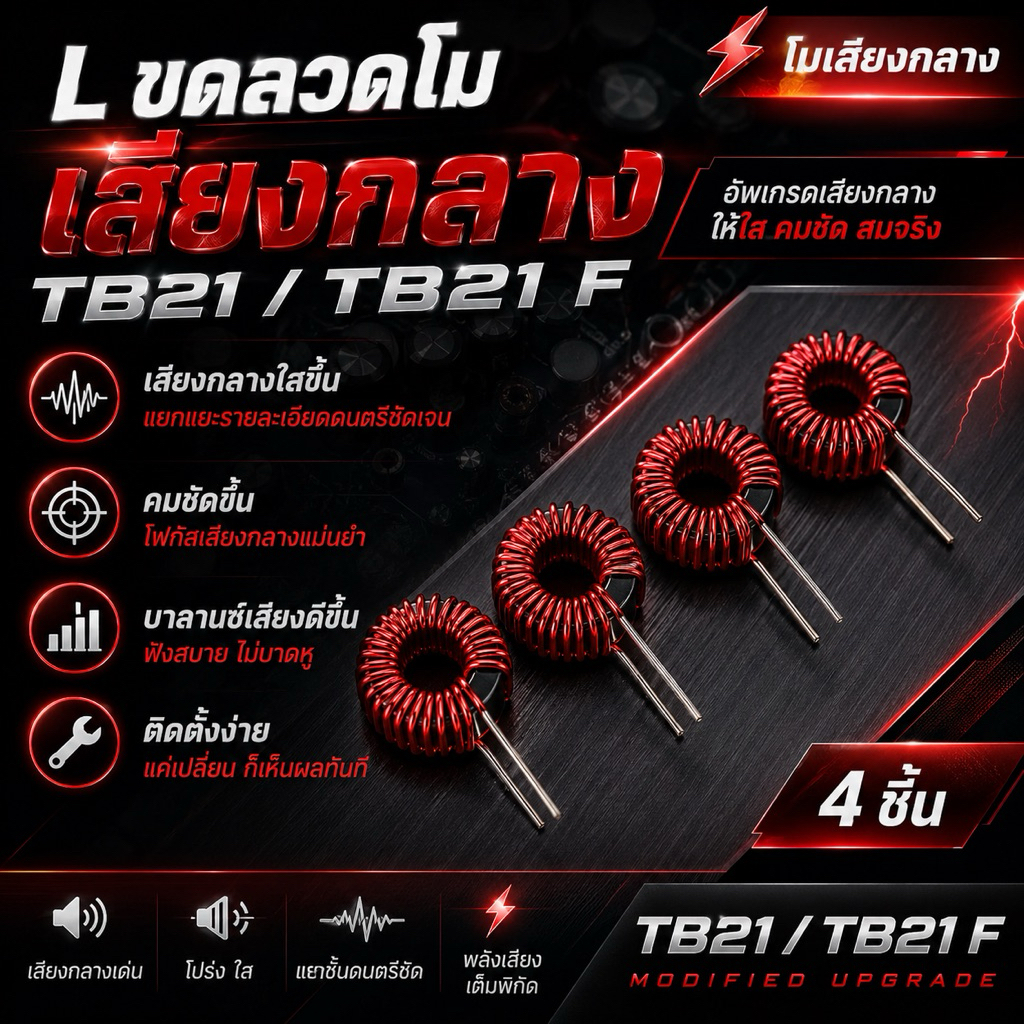 LโมเสียงกลางTB21/TB21F4ชิ้นขดลวดสีแดงเสียงกลางใสๆ