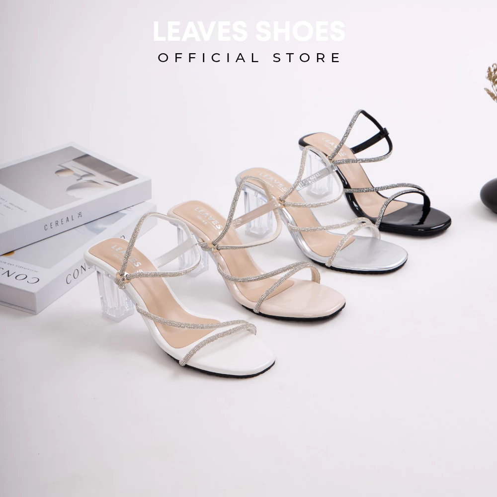 LEAVESSHOES รองเท้าส้นสูงผู้หญิงแฟชั่น ส้นแก้ว ส้นสูงสายเพชร ส้นสูง 2.5 นิ้ว สายใสคริสตัลระยิบระยับ ออกงาน รุ่น Mica