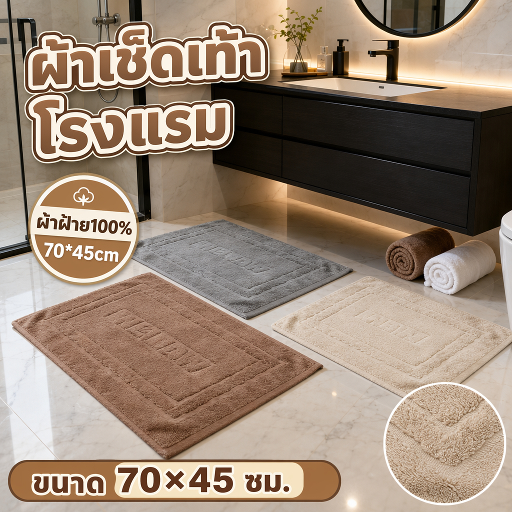 ผ้าเช็ดเท้าโรงแรม ผ้าฝ้าย100% 70*45cm 8ปอนค์ welcome ราคาส่ง ดูดซับน้ำนุ่มไม่ลื่น ผ้าฝ้ายหนาขึ้น ราคาส่ง