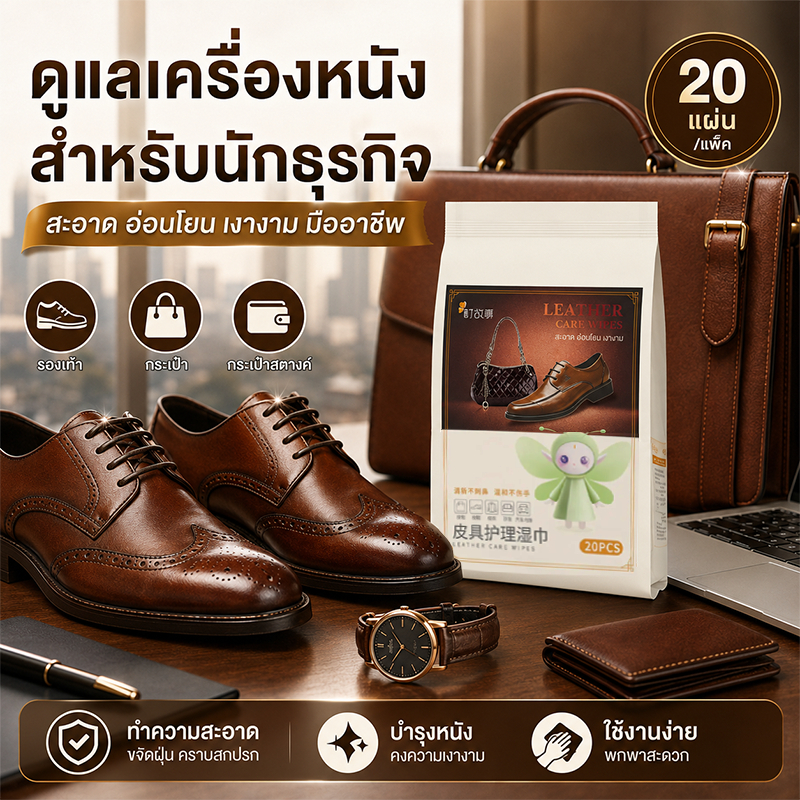 Leather Wipes ผ้าเช็ดหนังอเนกประสงค์ ทำความสะอาด บำรุง และคืนความเงางามให้หนัง