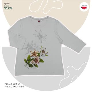 เสื้อแตงโม (SUIKA) - เสื้อยืดคอกลม แขนสามส่วน พิมพ์ลายดอกไม้ แขนสามส่วน (PLI.O3-332 192 285 043 216 )