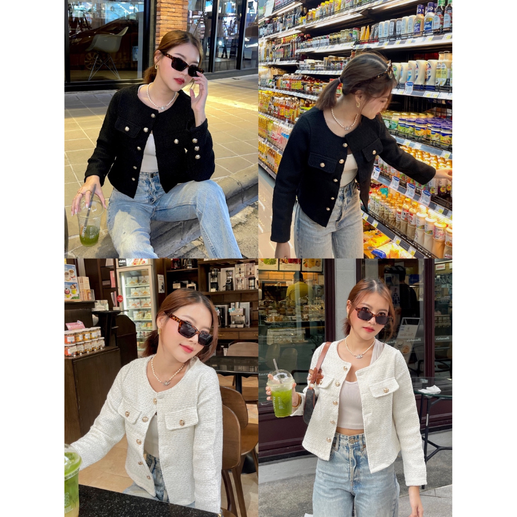 M46-blazer เบเซอร์เสื้อแขนยาวผ้าทวิต คอกลมกระดุมทอง ตัวผ้าดีมาก