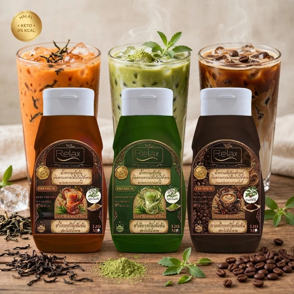 น้ำชาสกัด น้ำชาเขียวสกัด น้ำกาแฟสกัด ใช้หญ้าหวานเป็นสารให้ความหวานมีคาเฟอีนจากธรรมชาติ
