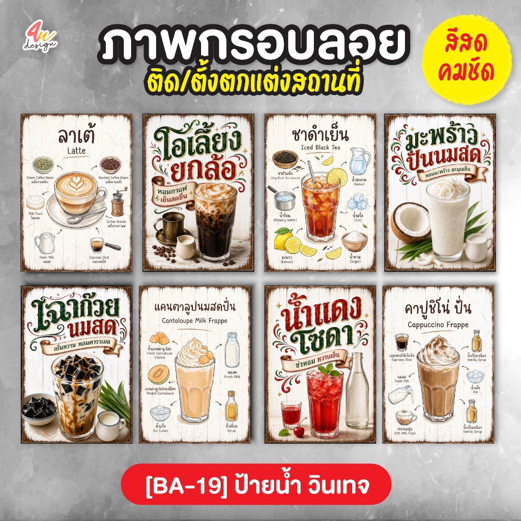 ภาพกรอบลอย ตกแต่งสถานที่ ป้ายน้ำ วินเทจ [BA-19]