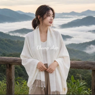 ผ้าพันคอ ผ้าคลุมไหล่ ผ้าสีพื้น ทอลายเปลือกไหม ผ้าเนื้อนิ่มเบาบาง