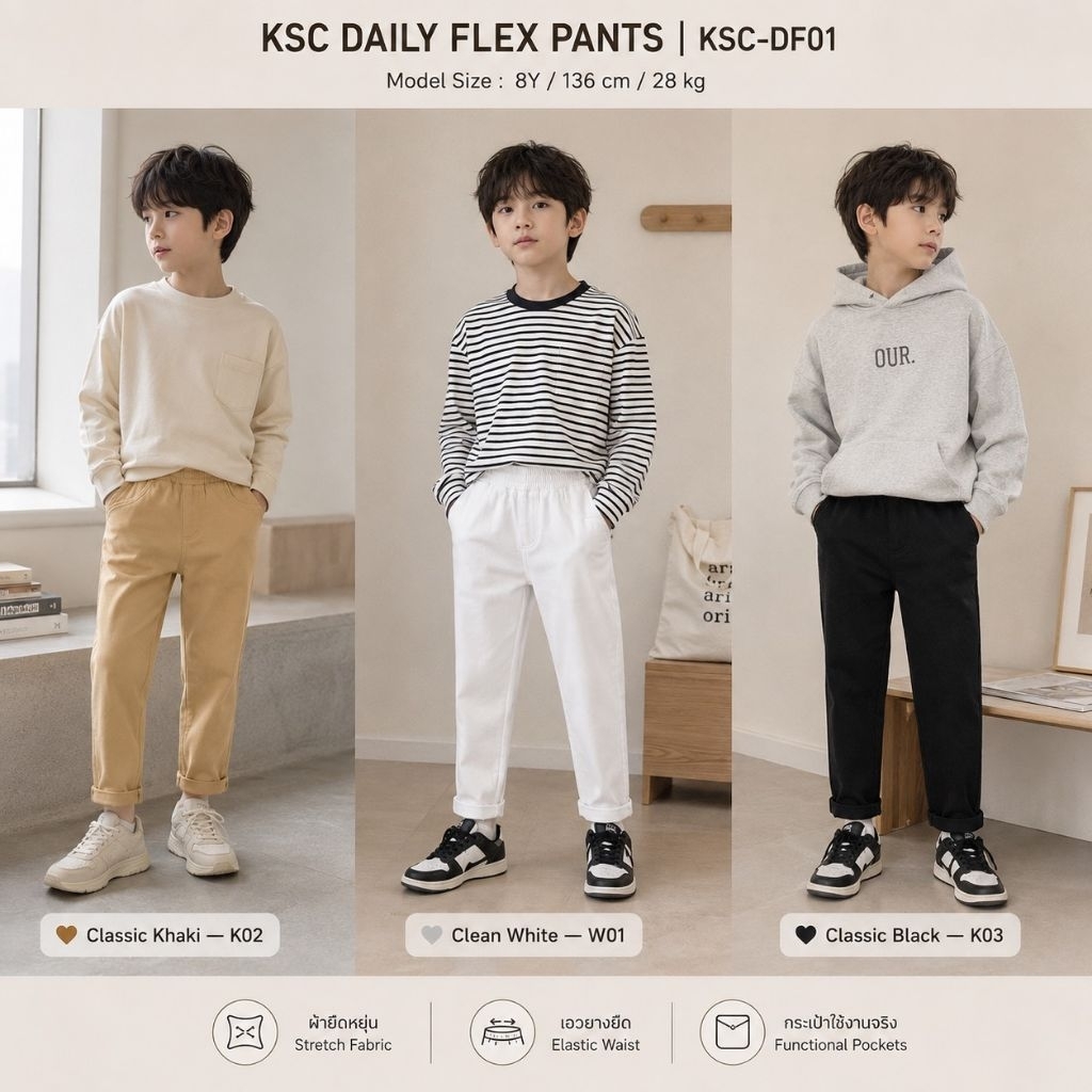 KSC DAILY FLEX PANTS Kids Stretch Tapered Pants | KSC-DF01 กางเกงตัวเดียว…แมตช์ได้แทบทุกลุค เบสิกที่ควรมีติดตู้