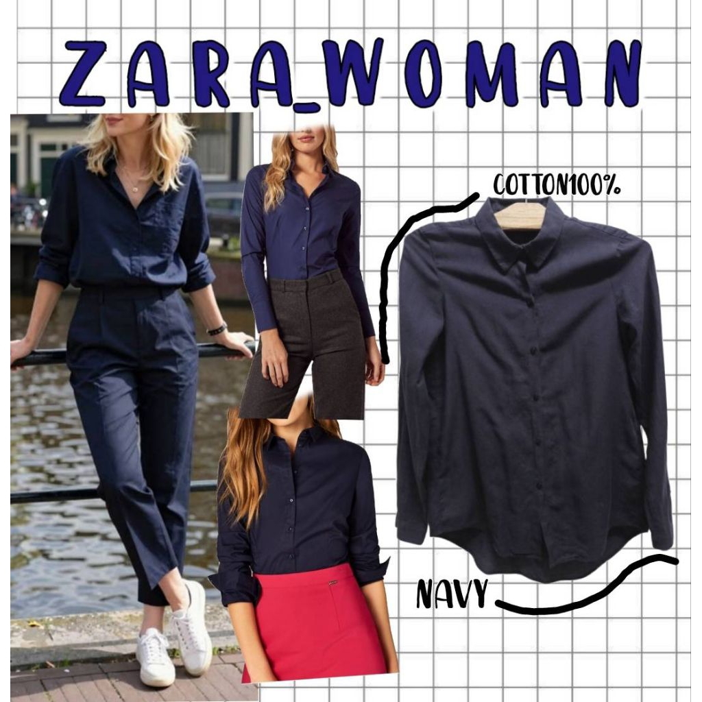 W24☕️Z A R A_W 0 M A N=เสื้อเชิ้ตแขนยาวผ้าคอตตอน