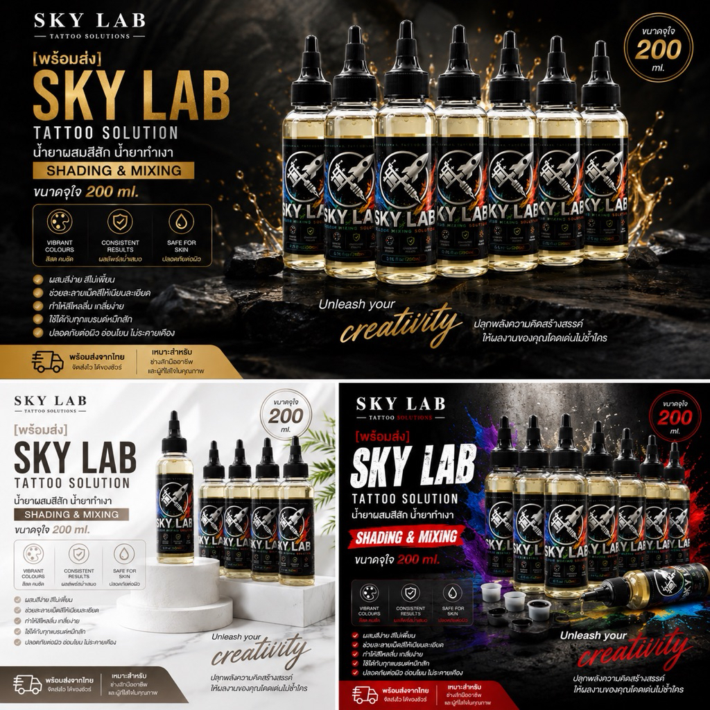 [พร้อมส่ง] SKY LAB Tattoo Solution น้ำยาผสมสีสัก น้ำยาทำเงา Shading & Mixing ขนาดจุใจ 120 ml. (อุปกร