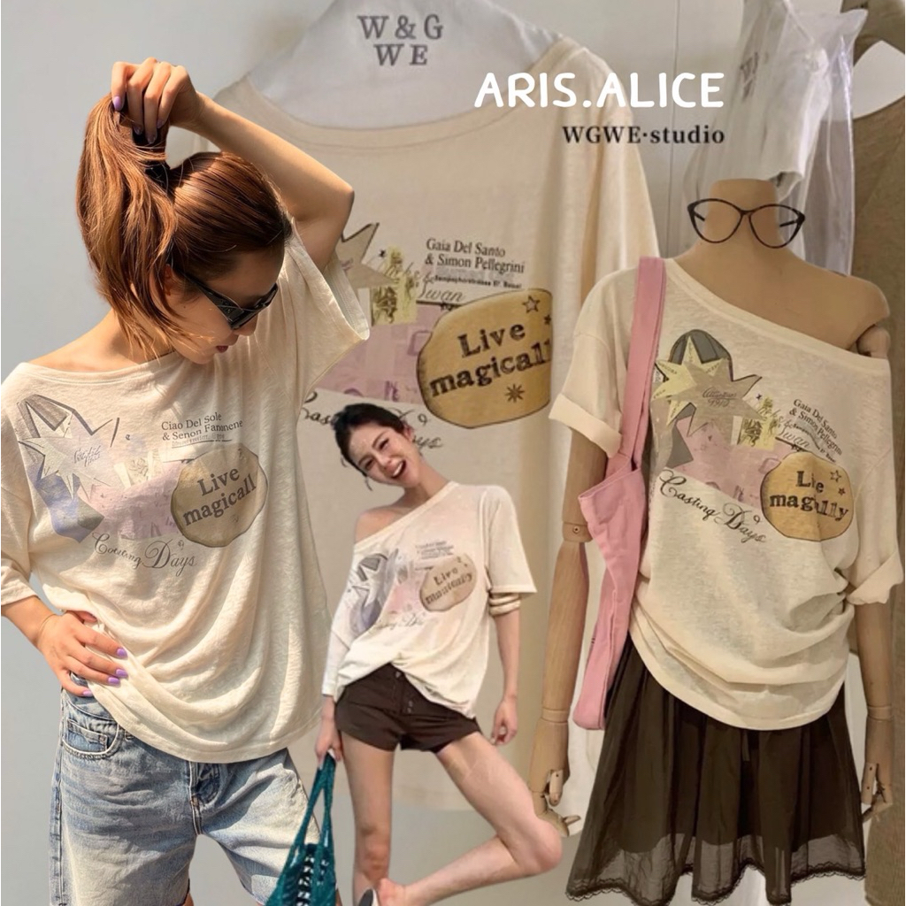 เสื้อปาดไหล่ทรงโอเวอร์ไซส์ TAG : WG.WE เนื้อผ้าสลาฟใส่สบาย ไม่รัดรูป แมตช์ง่ายได้ทุกลุค ให้ฟีลสาวเกาหลี