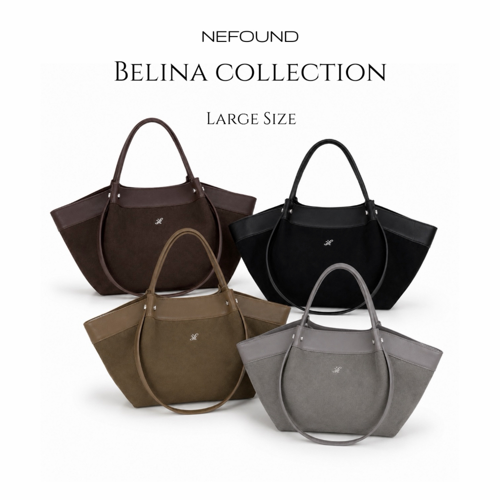 NF25028 NEFOUND กระเป๋า Tote Bag ใบใหญ่ รุ่น Belina หนังกลับขึ้นทรง