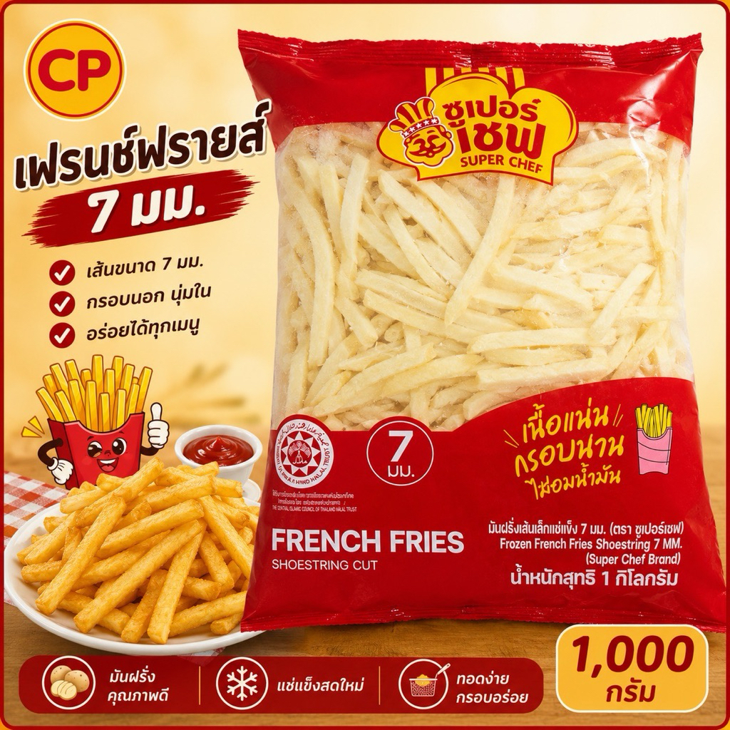 เฟรนช์ฟรายส์ 7 mm.(Super chef by CP) กรอบนอก นุ่มใน สะอาด ปลอดภัย พร้อมเสิร์ฟทั่วไทย