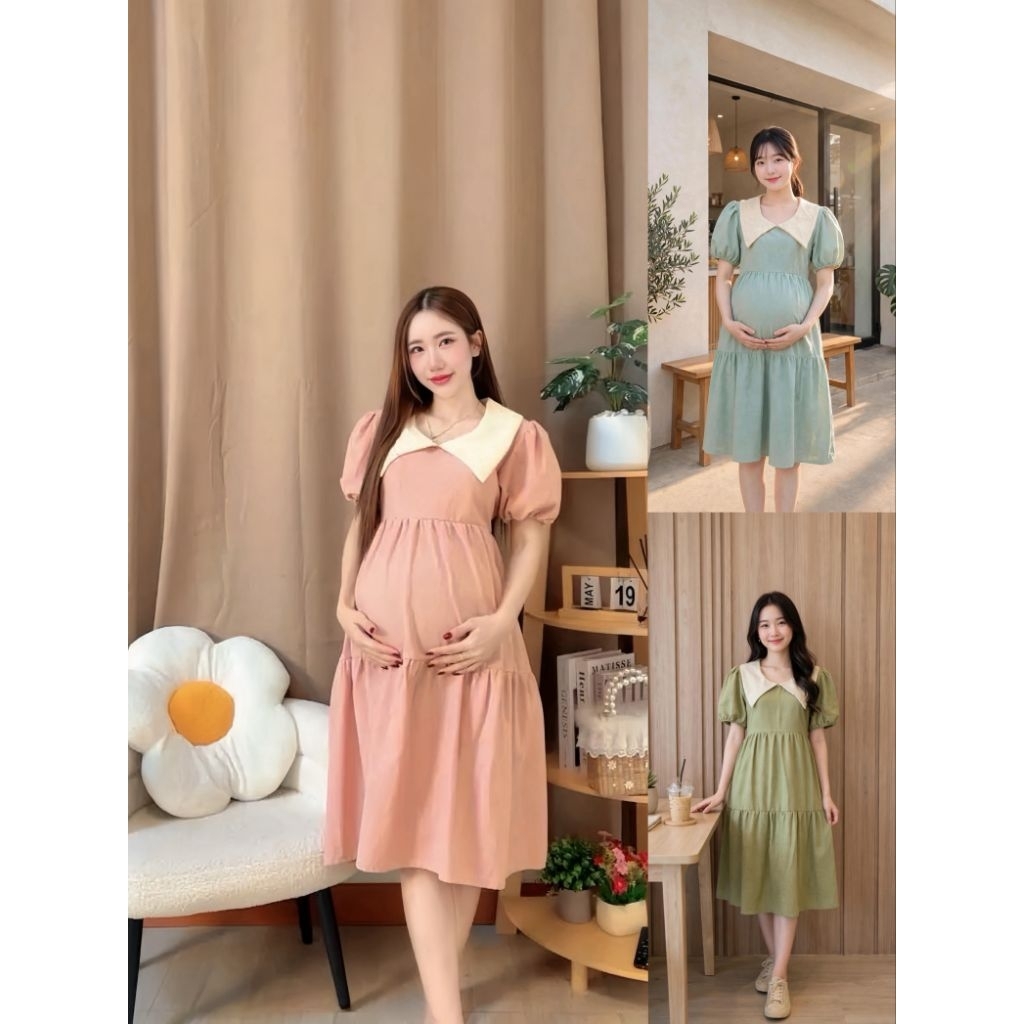 ชุดคลุมท้อง งานผ้าฝ้ายสีพาสเทส เรียบง่ายสบายตา ฟรีไชส์ใส่ได้ถึงคลอดจ้า พร้อมส่ง^_^