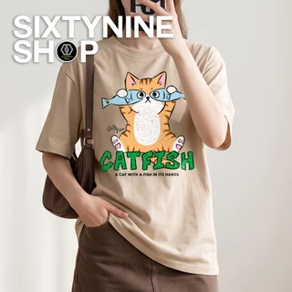 เสื้อยืดแขนสั้น ผ้าCotton M-4XL พิมพ์ลาย "Catfish" พร้อมส่ง