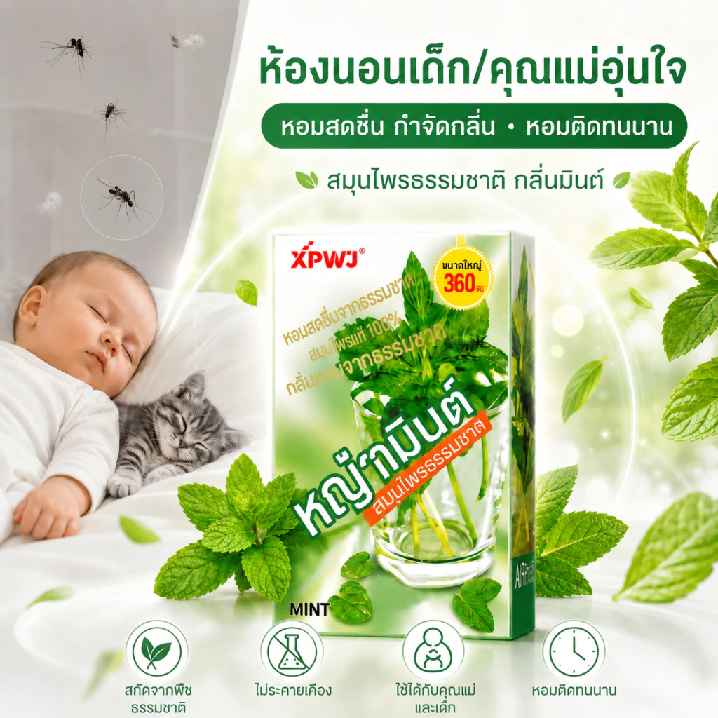 【ซื้อ 1 แถม 1】น้ำหอมปรับอากาศ กลิ่นเปปเปอร์มิ้นต์ สูตรไล่ยุงธรรมชาติ ปลอดภัยต่อเด็กและทารก ดับกลิ่นอับ หอมเย็นสดชื่น