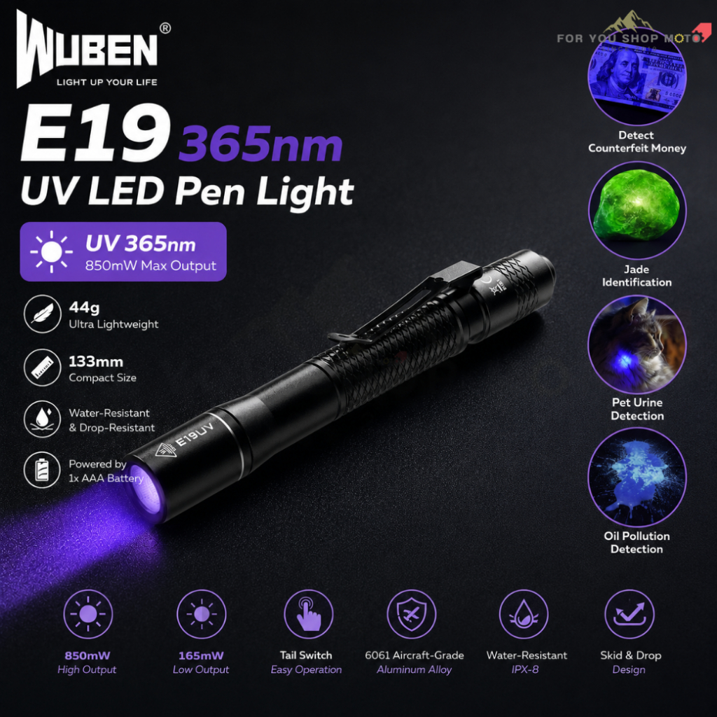 ไฟฉาย UV 365nm Wuben E19 Pen Light ไฟฉายตรวจแบงก์ปลอม ตรวจคราบปัสสาวะสัตว์เลี้ยง ตรวจอัญมณี ทรงปากกา