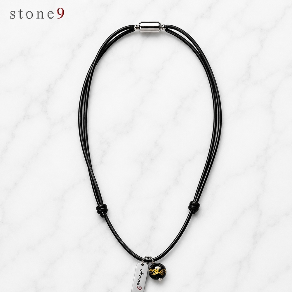 สร้อยคอเชือกหนังพร้อมจี้หินแท้ Black Onyx Dragon
