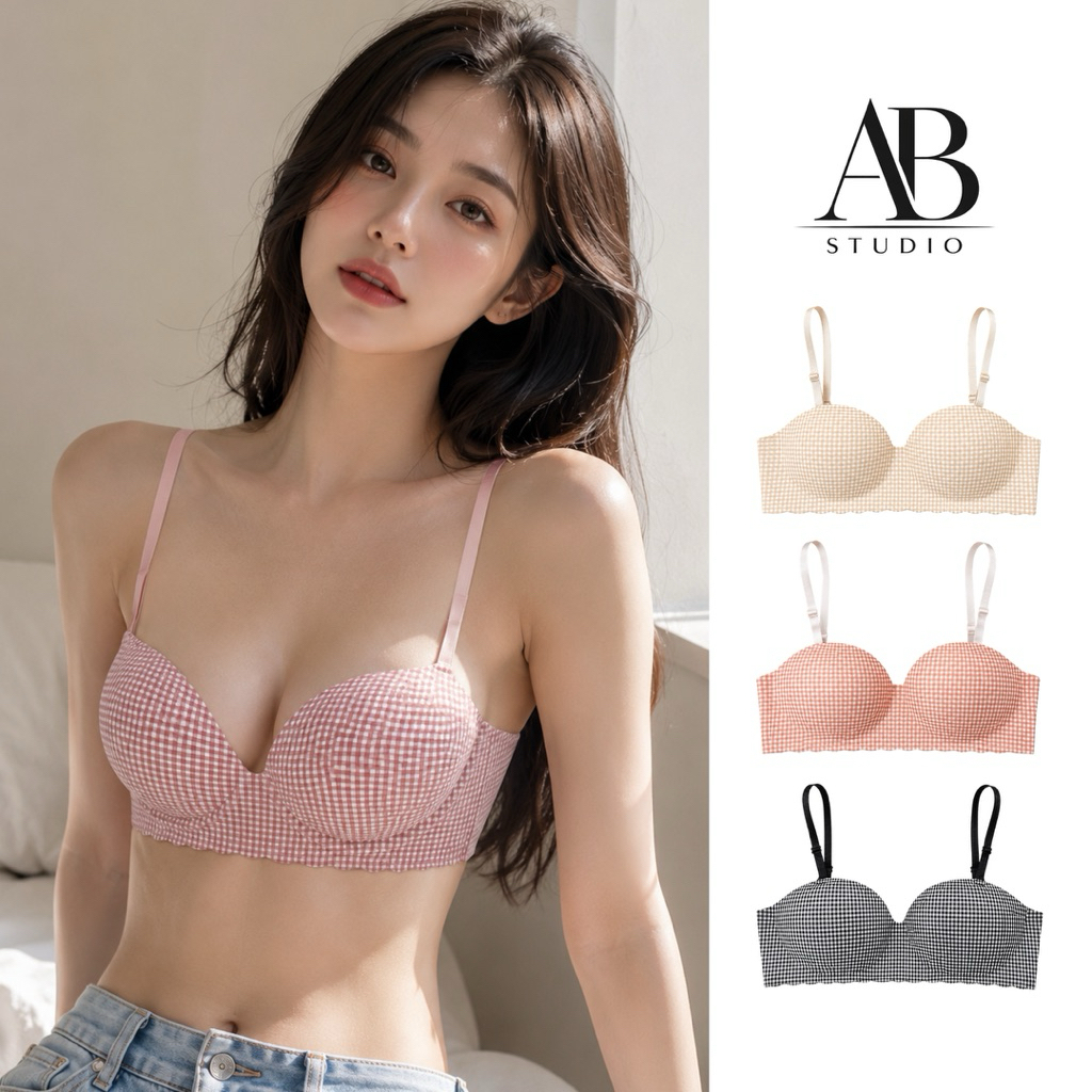 AB STUDIO | บราไร้โครง รุ่น Gingham Sweetheart Bra เสื้อชั้นในลายตาราง สายปรับได้ ใส่สบาย รับประกันคุณภาพสินค้า