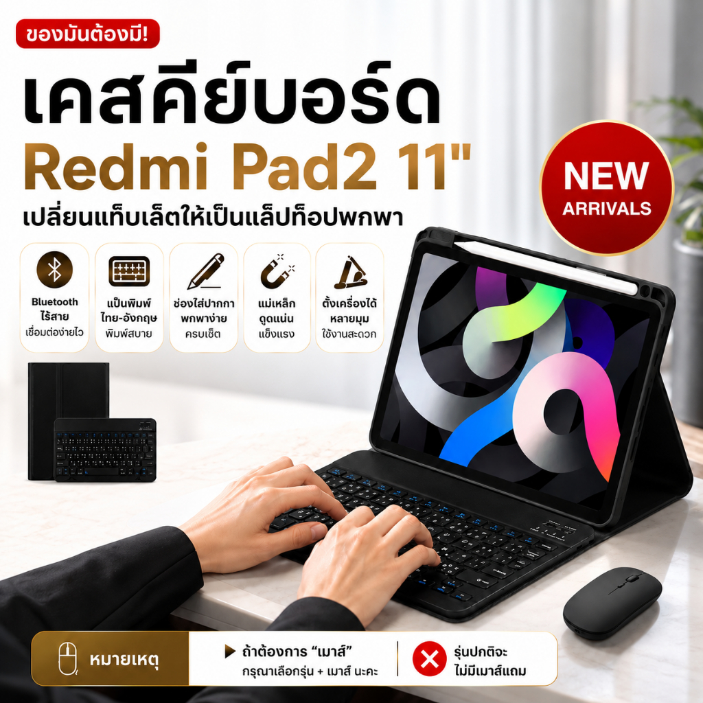 เคส คีย์บอร์ด แป้นไทย เคส สำหรับ Redmi Pad2 11"